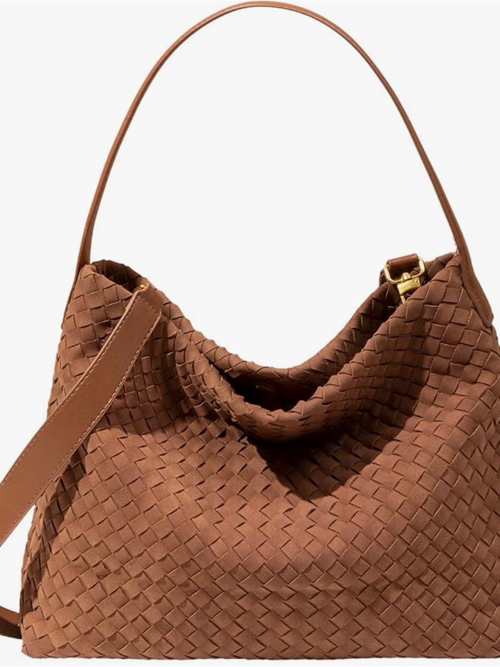 NWOT! Brown Woven Faux Suede Crossbody Shoulder Bag - Picture 6 of 8